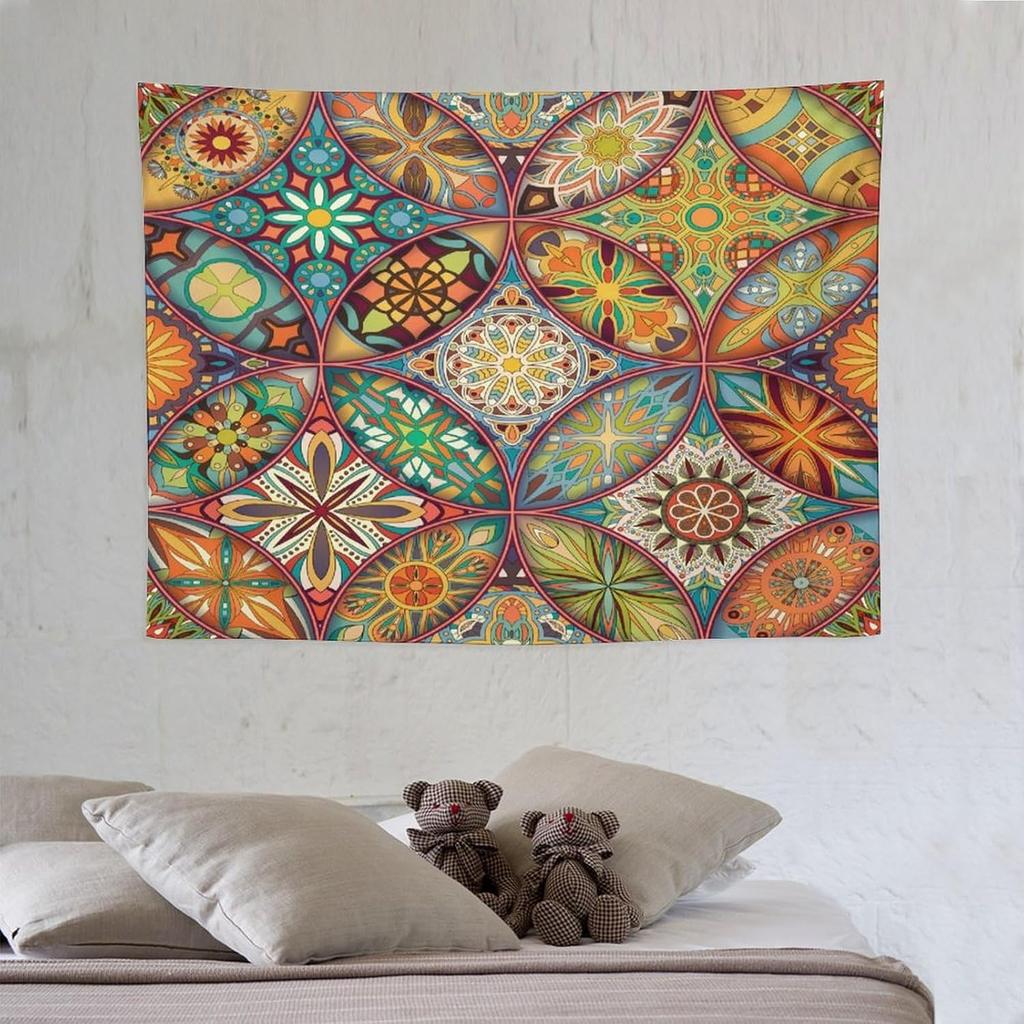 Vintage Bohemian Tapestry Wall Hanging Colorful Mandala Indian Pattern Tapestries Home Decor for Living Room Bedroom Apartment