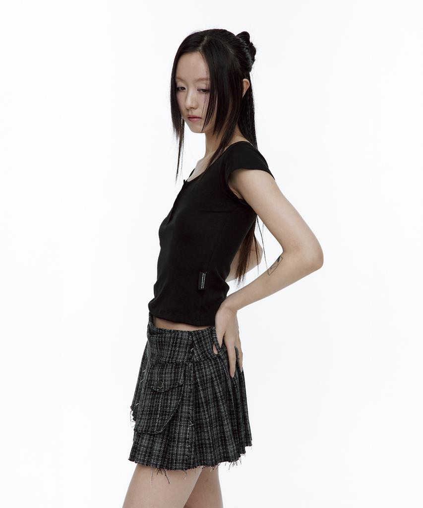 Rough Neck Tartan Check Tweed Skirt Black