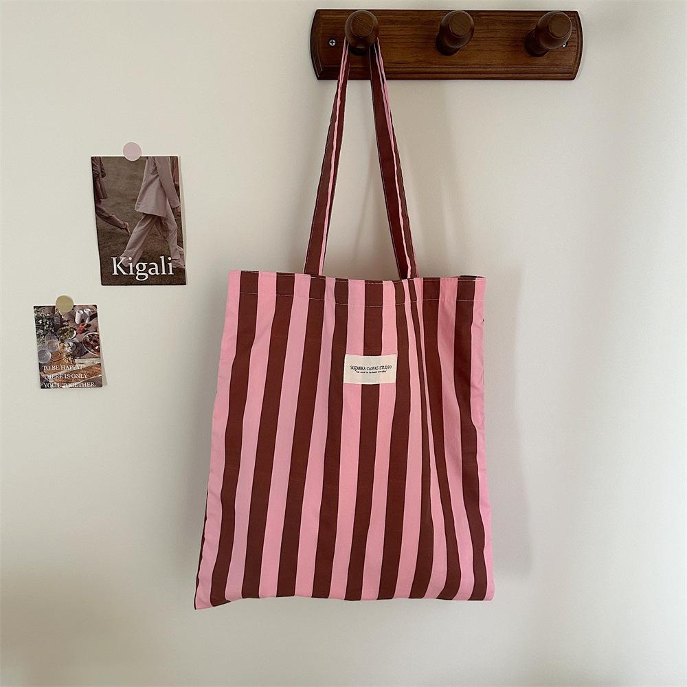 Fashion shoulder women's bag striped large-capacity bag canvas casual shopping bag simple women's bag