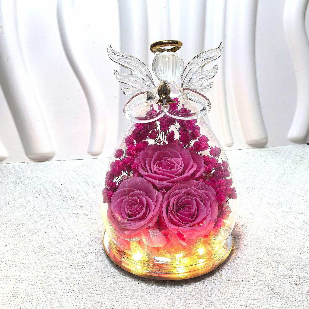 Preserved Rose Forever Flower in Glass Angel Figurines, Flowers for Delivery, Gifts for Mom Birthday Gifts for Women Mom Grandma Wife Friends