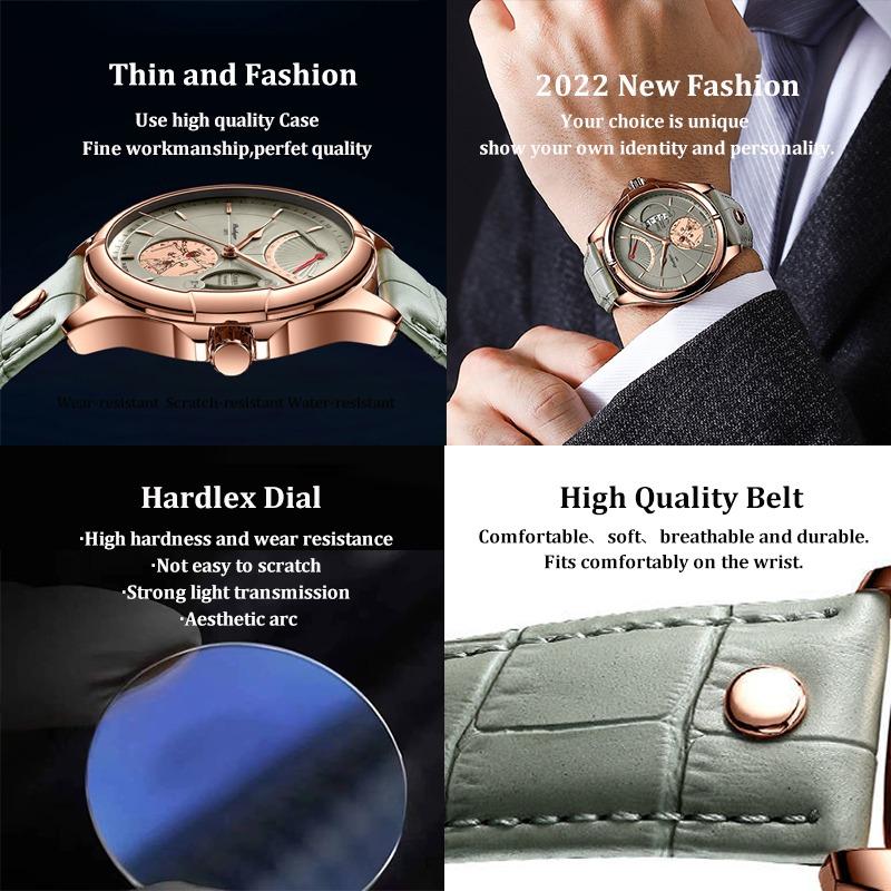POEDAGAR Men Watch Fashion Top Luxury Sport Wristwatch Waterproof Luminous Leather Date Quartz Man Watches + Box