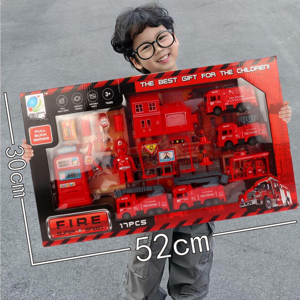 Free Shipping Pull-Back Construction & Firefighting Vehicle Toy Set for Boys - Ideal Gifts for Kindergarten Students