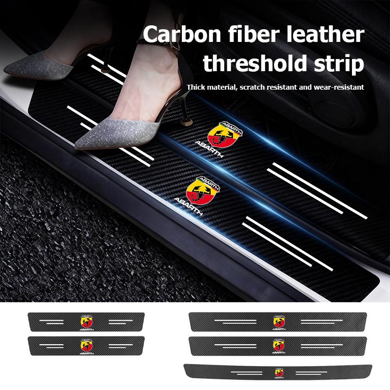For Abarth Car Door Sill Scuff Plate Decor Carbon Fiber Stickers FIAT 500 FR Stilo Doblo Tipo Lancia Musa Grande