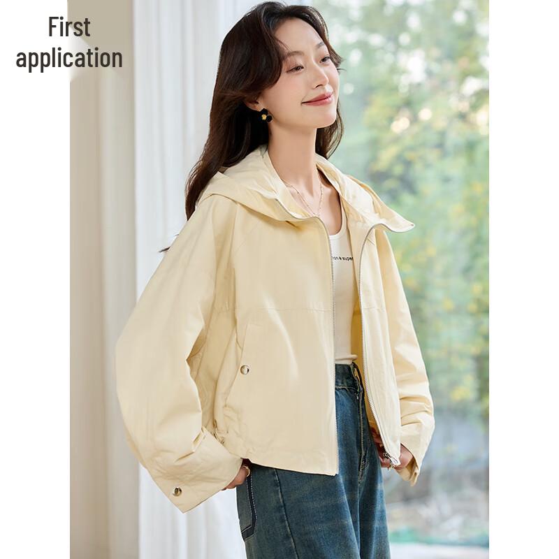 

Chushen Women s Spring/Autumn Cropped Hooded Casual Jacket L