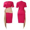 Pleated Strap Clothing Summer Short Color Matching Large Size Women's Sleeve Diagonal Collar Sheath Dress