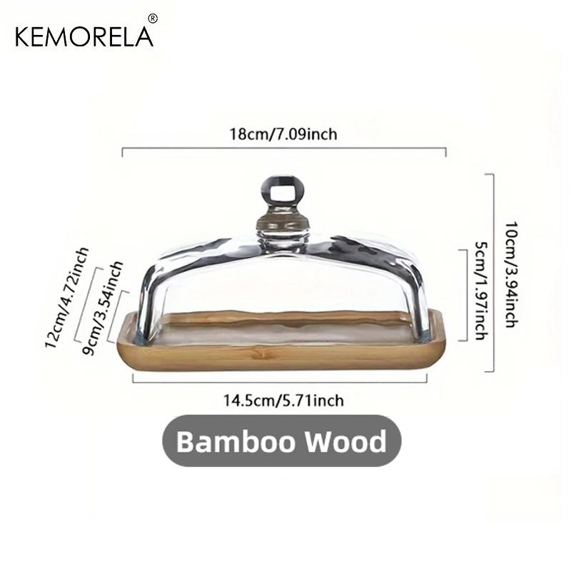 

1PCS Cake Dessert Wood Plate With Glass Dust Cover Tray Restaurant Serving Dishserving Cheese Pudding Snack Kitchen Plate