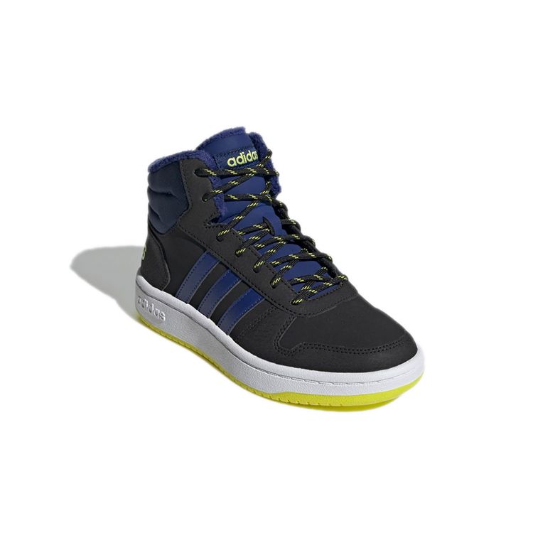 Adidas Neo Hoops 2.0 Durable Shock Absorption Mid-Top Basketball Shoes Kids Sneakers Blue Black GZ7797