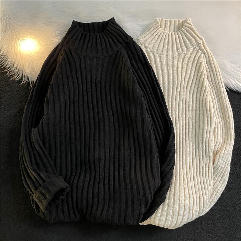Unisex Hong Kong-Style High Collar Winter Sweater: All-Match Harajuku Inspired Pullover.