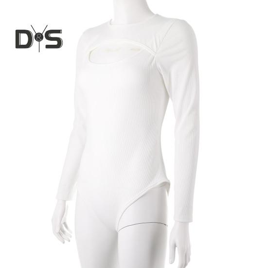 Dámské body Sexy dutý Slim Fit Dlouhé rukávy Kulatý límec Jednobarevné Strečové Prodyšné Měkké Podzimní Dámské Dámské Trikotové Top Dámské Oblečení
