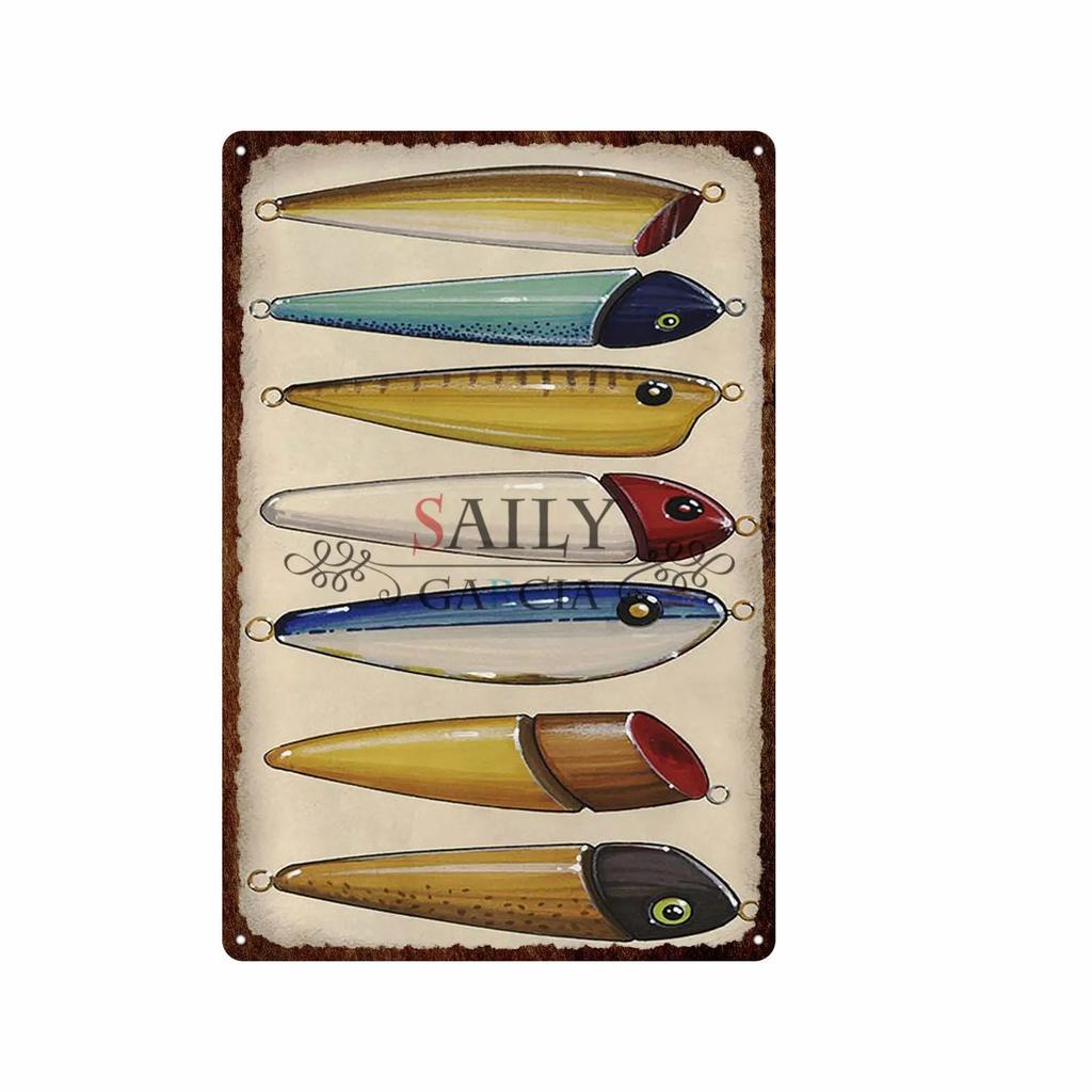 Vintage Fishing Metal Tin Sign  Relax and Fish Wall Art  Modern Pub Bar Decor  Animal Fish Posters for Home Decor  Metal Tin Sig