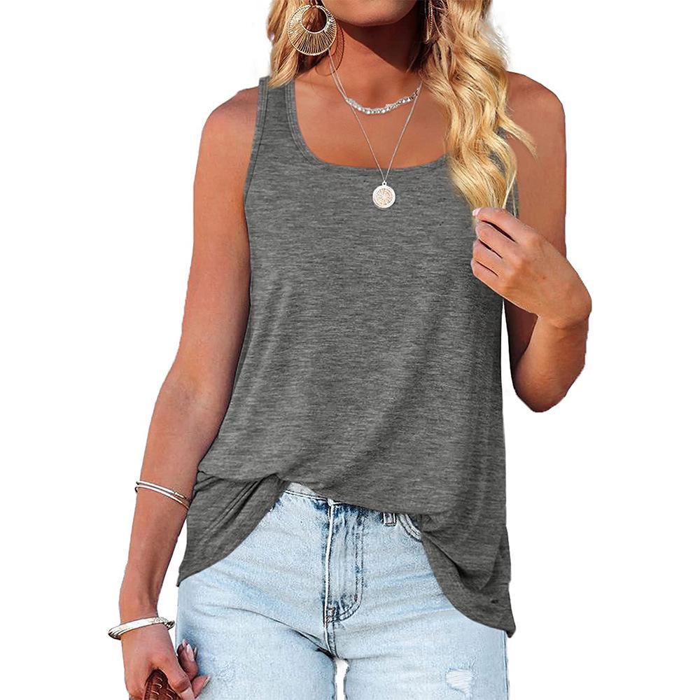 2024 New European and American Summer Sleeveless Square Neck Solid Tank Top T-Shirt for Women