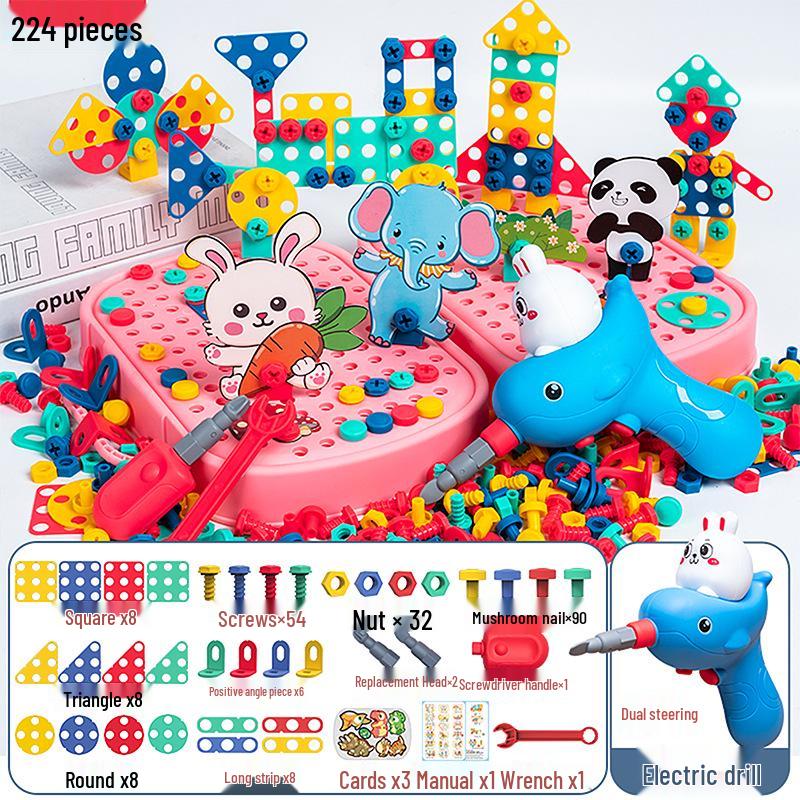 

Children s Electric Screw-Tightening Building Blocks: 3D Assembly Toy with Drill