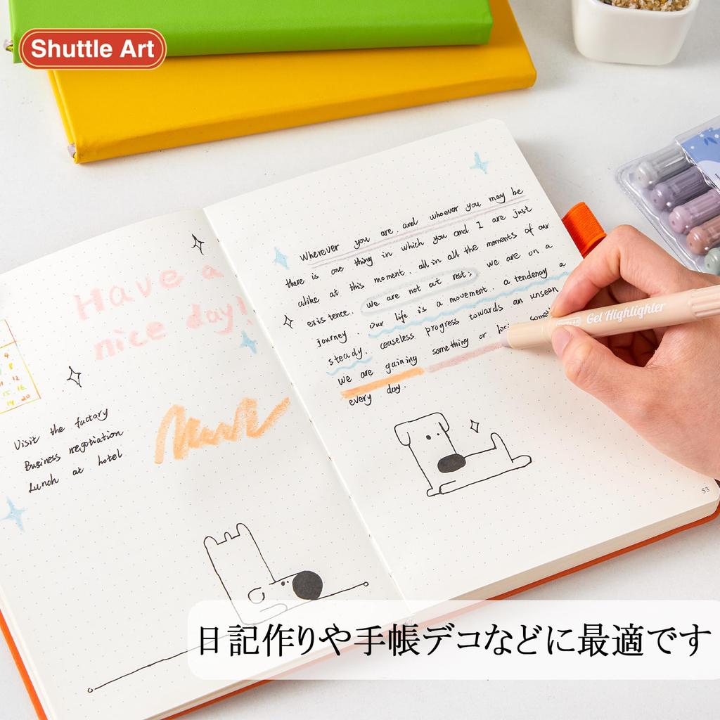 Shuttle Art Highlighter Smoky Solid Fluorescent Fluorescent Light Retractable Gel with Clear for Marking Convenient Storage Pens, Colors, 12-Color