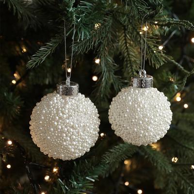 White Pearl Christmas Tree Ornament - High-End Light Luxury Decoration Ball
