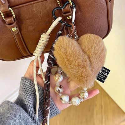 Fashion Fluffy Heart Pendant Braided Rope Bag Pendant Simple All-matching Bag Decoration Accessories