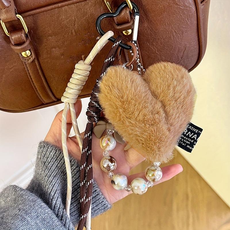 Yogodlns Fashion Fluffy Heart Pendant Braided Rope Bag Pendant Simple All-matching Bag Decoration Accessories