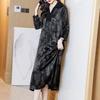 Casual Turn-down Collar Spliced Dresses Vintage Floral Printed Spring Summer 3/4 Sleeve Loose A-Line Long Dress
