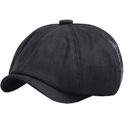 Newsboy Embroidered English UV Cold CAP586 [Buzz Selection] Hat, Hat, Logo, Letters, Stylish, Protection, Protection, Men's, Women's, (Black)