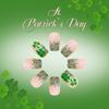 Green Glitter French Clover Artificial Nails 24 Pieces Short Matte False Nails For Daily Use