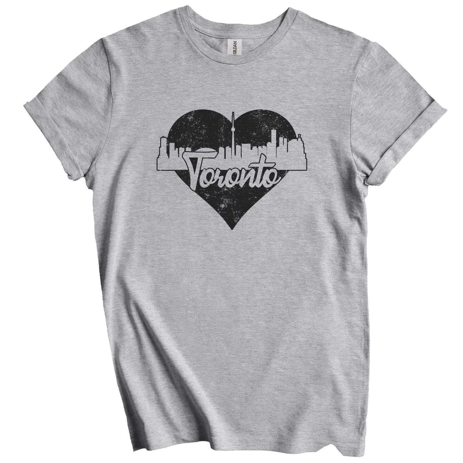 Retro Toronto Ontario Canada Skyline Heart Distressed T-Shirt L