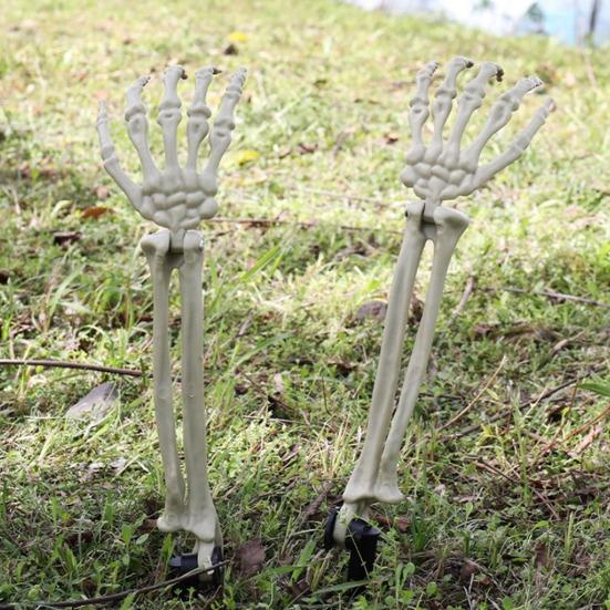 Halloweenská dekorace kostry s kolíkem Realistická kostra ruka paže s kolíkem do trávníku Venkovní lebka kost dvora cedule pro zahradu trávník hřbitovní dekorace