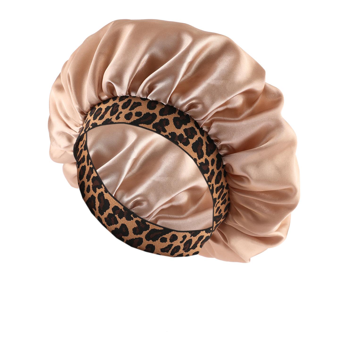 

Эластичная шапочка для красоты волос с леопардовым принтом, модная тянущаяся круглая сатиновая шапочка для сна для ухода за волосами, стильная женская шапочка для защиты волос для ежедневного использования, салон красоты