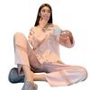 Splicing Lace Temperament Girls Pajamas Ice Silk Long Sleeves Casual Sweet Wind Solid Color Loungewear