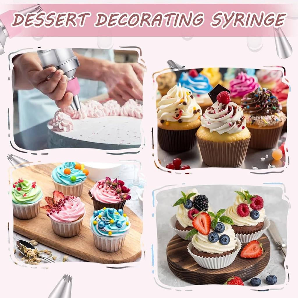 Cake Syringe, Stainless Steel 13-Piece Set, Professional Cream Syringe Stainless Steel with 6 Nozzles, Cake Syringe Cake Accessories, Stainless Steel