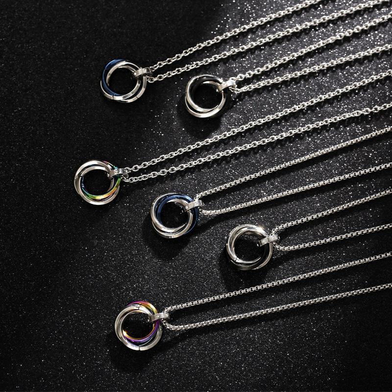 Collana Pendente Tre Anelli per Donne Uomini Catena in Acciaio Inossidabile Hip-hop Rotante Rilassamento Accessori Gioielli Regali