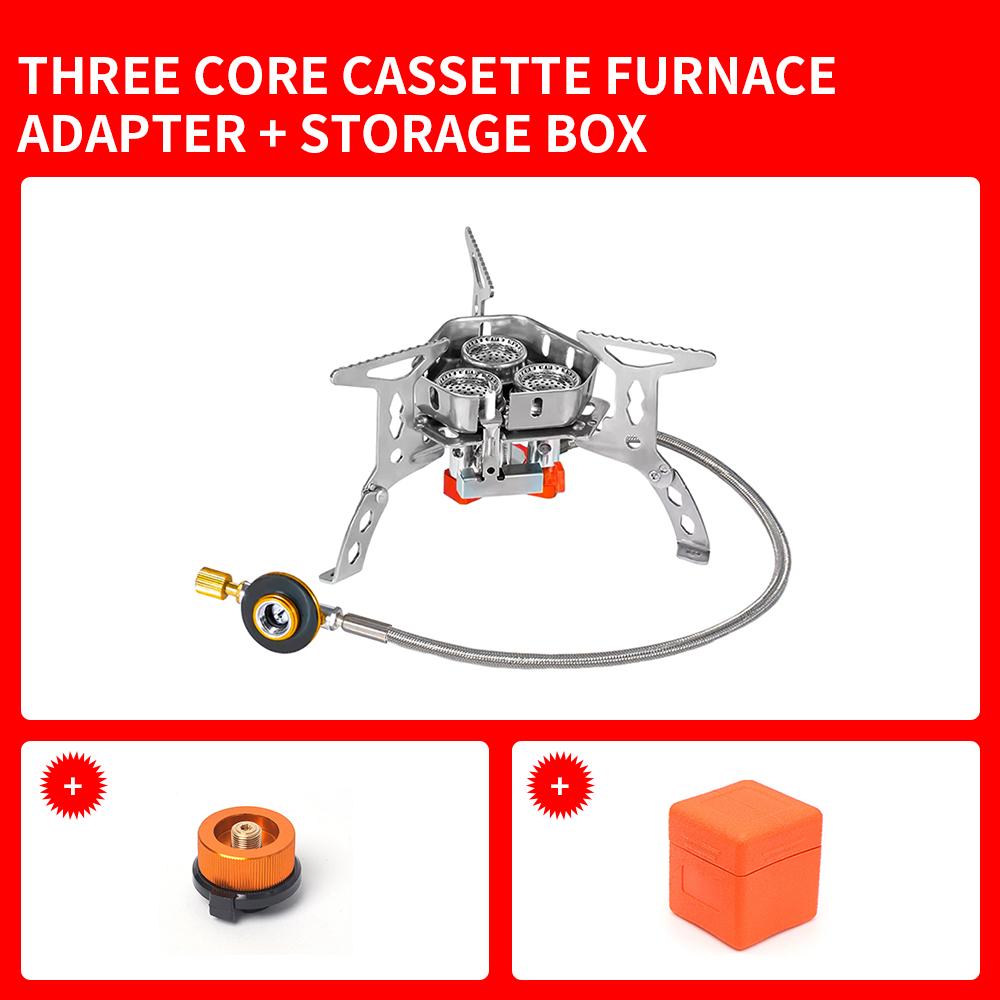 6800W Windproof Camp Stove Camping Gas Stove with Fuel Canister Adapter, Piezo Ignition, Portable Collapsible Stove Burner