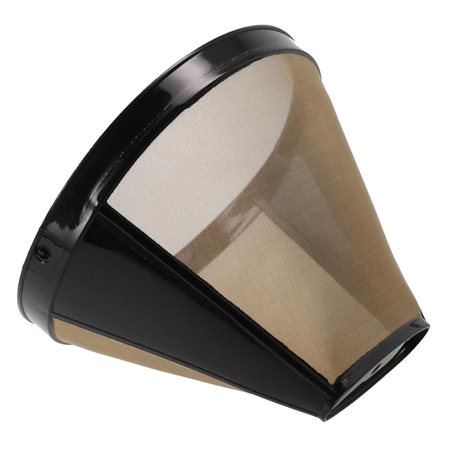 

Kitchen Food Liquid Filter Portable Cone Coffee Filter Stainless Steel Reusable Permanent Mesh Basket коричневий