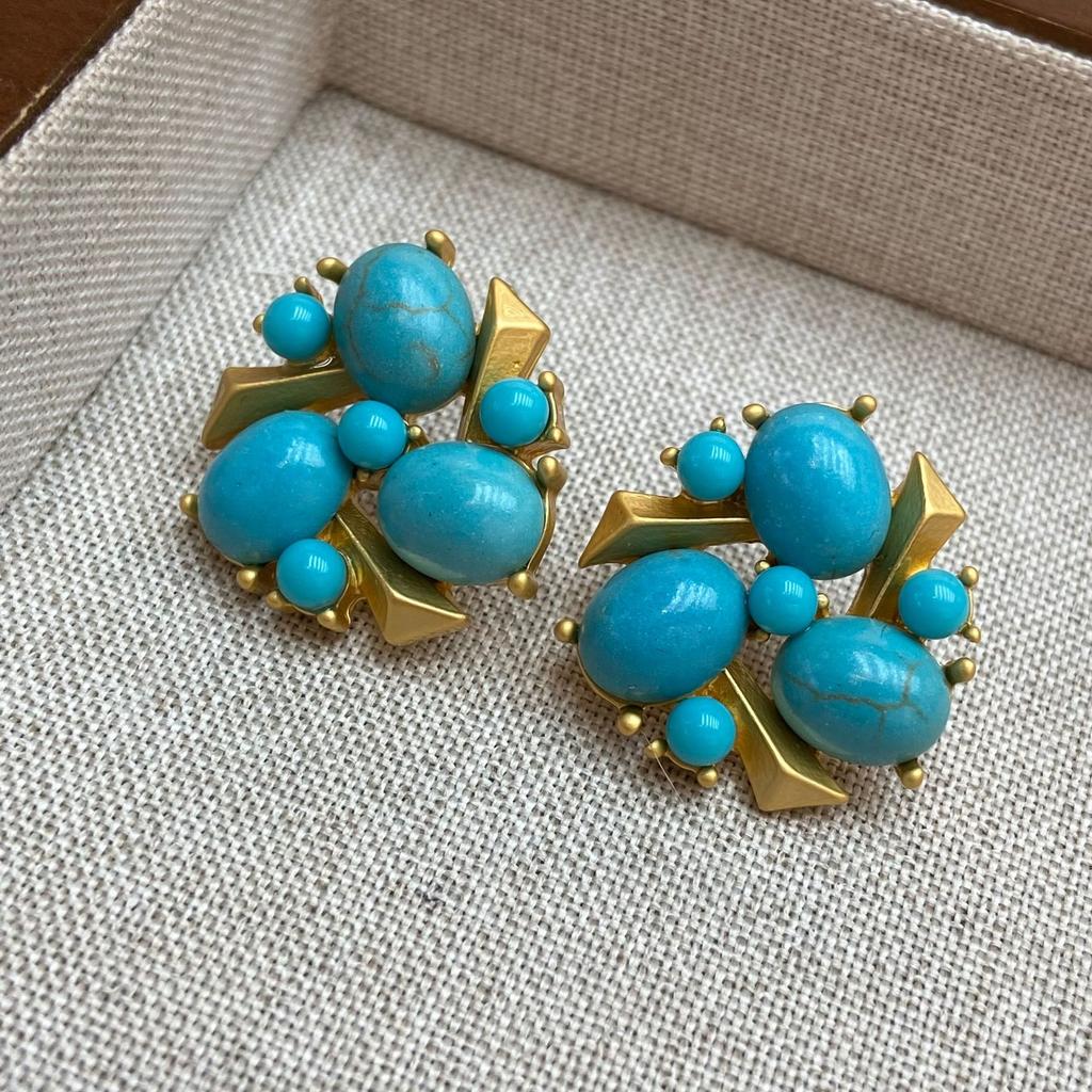 Elegant Court Style Turquoise Trifari Vintage Medieval Necklace Bohemian Earrings Bracelet