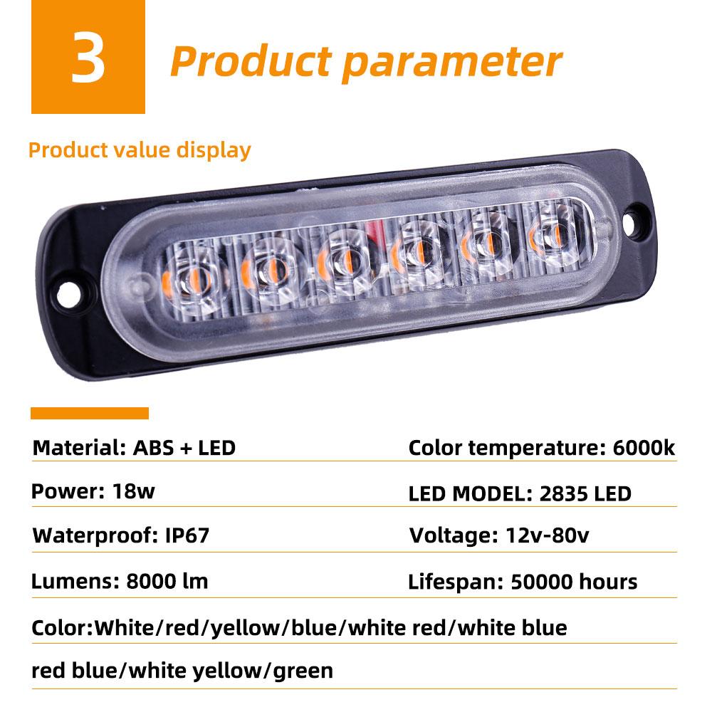4pcs 6LED Truck Light Warning Lights Car Grille Beacon Bar LED Trailer Light Emergency Signal Light Side LED Indicator LightTurn Signal 2