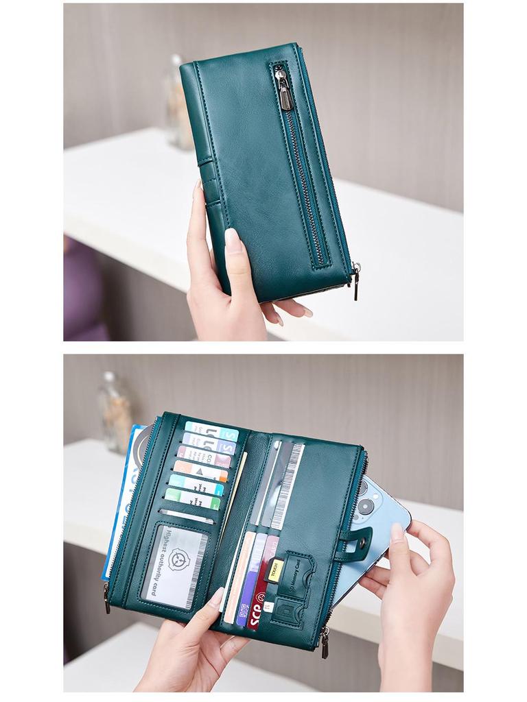 Women's RFID Retro Long Wallet: Large Capacity, Multi-Card Slot & Snap Button Closure Coin Purse