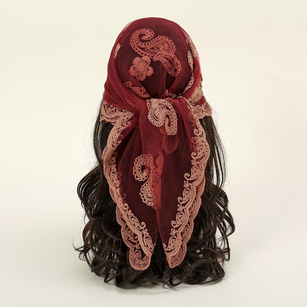 Spitzen Paisley Stickerei Bandana Quadratisches Tuch Atmungsaktive Schals Damen Sonnenschutz Schal Stirnband