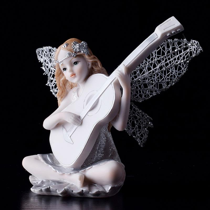 European Violin Angel Resin Craft Flower Fairy Ornaments Creative Children's Room Decor Girl's Birthday Gift Home Accessories
