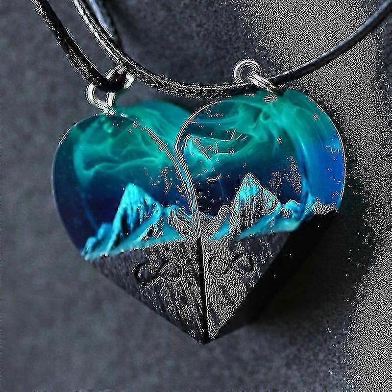 Collar de Montaña Colgante de Corazón de Resina de Madera para Pareja Cumpleaños Día de San Valentín