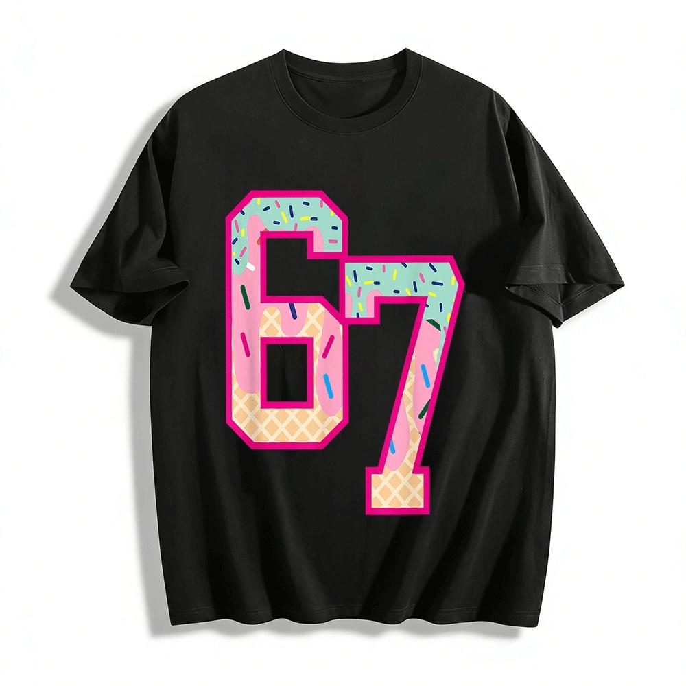 Cute Cone Frosting Number 67 Print Casual Top Pure cotton T-shirt XXS