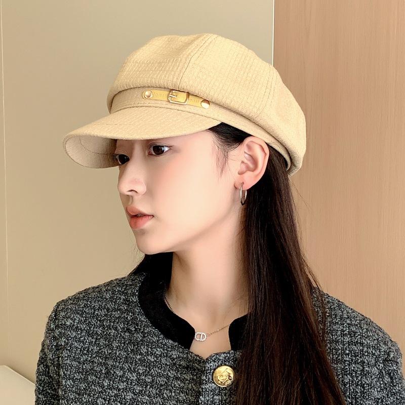 Autumn Winter Women's Octagonal Hat Korean Fashion Bailey Hat Button Duck Tongue Hats British Style Painter Hat