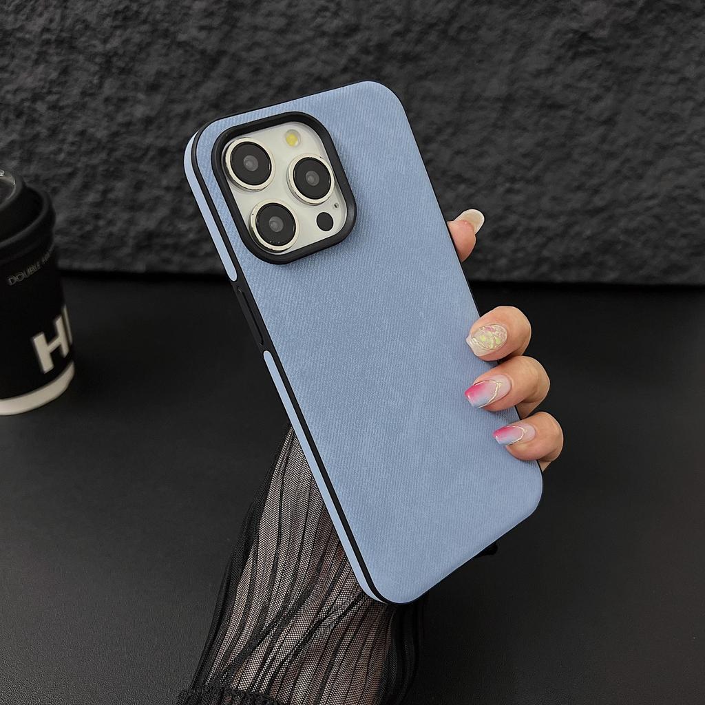 Applicable To Apple 16promax Mobile Phone Case New Denim Pattern 15 Lambskin 14 Silicone Matte 13 Protective Cover 12
