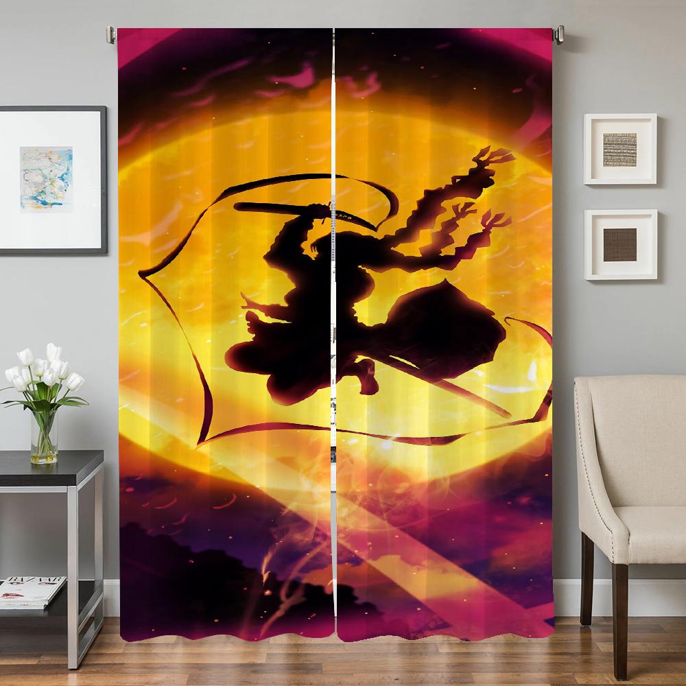 Window Kitchen Curtains for Living Room 2 Pieces Blackout Curtains Door Curtain D-demon S-slayer Partition Bedroom Decoration