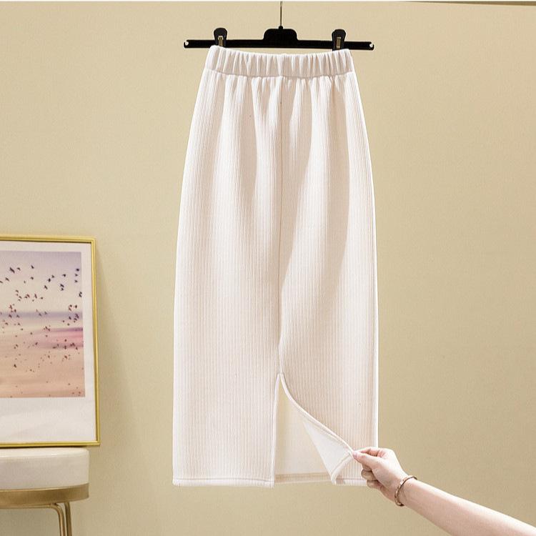 High Waist A-Line Skirt Women Autumn Winter Step Skirt Midi Side Slit Bodycon