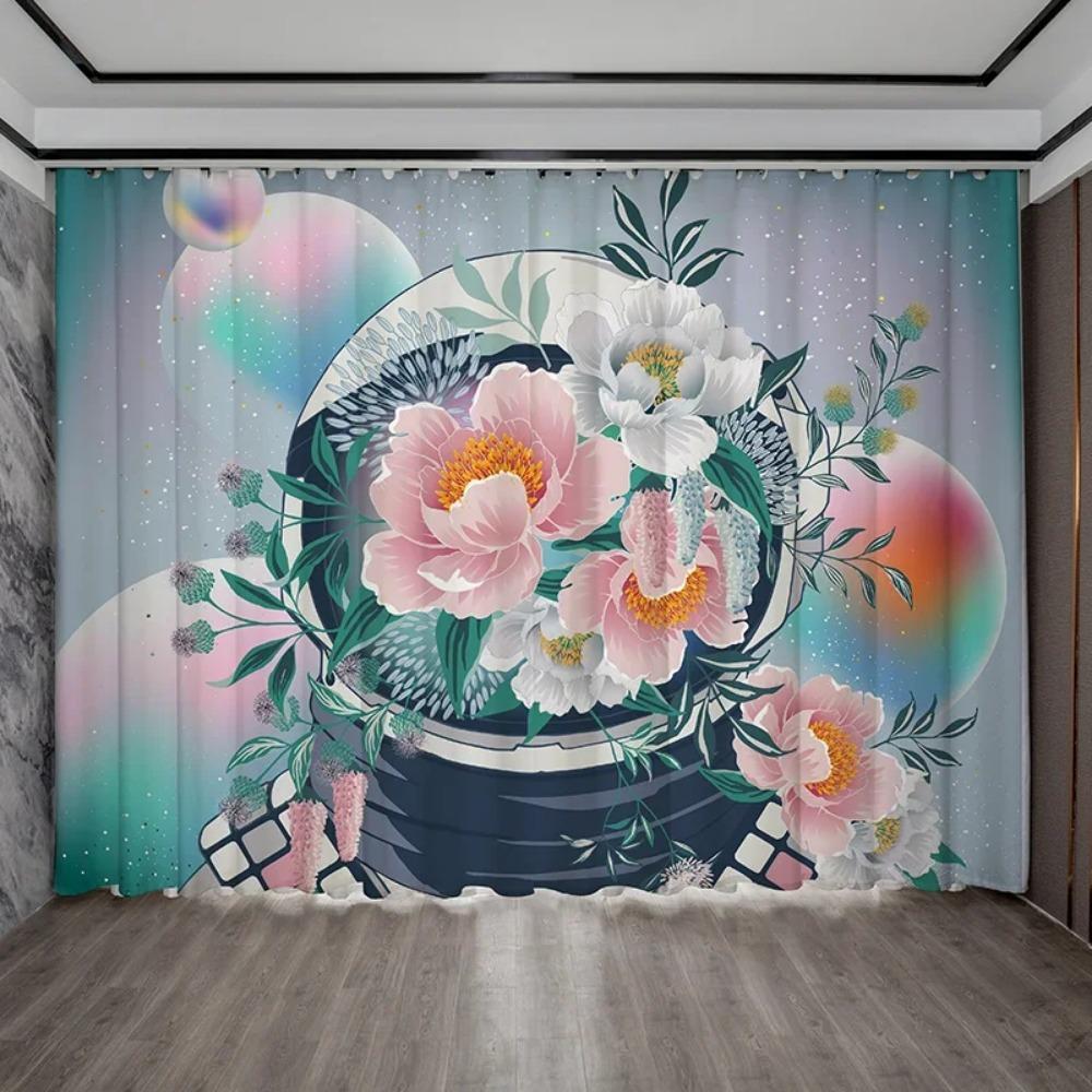 Personalized Creative Astronaut Pattern High Blackout Curtains Technology Sense Starry Sky Space Shading Drape Bedroom Curtain