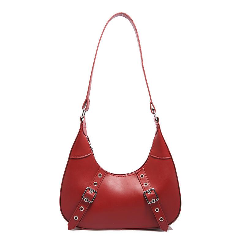 Womens Fashionforward Small Pu Crescent Bag With Unique Rivet Accents