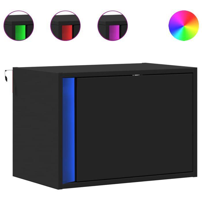 VidaXL Table de chevet murale avec lumières LED noir, table de chevet flottante, support de téléphone, table de chevet à LED 852091