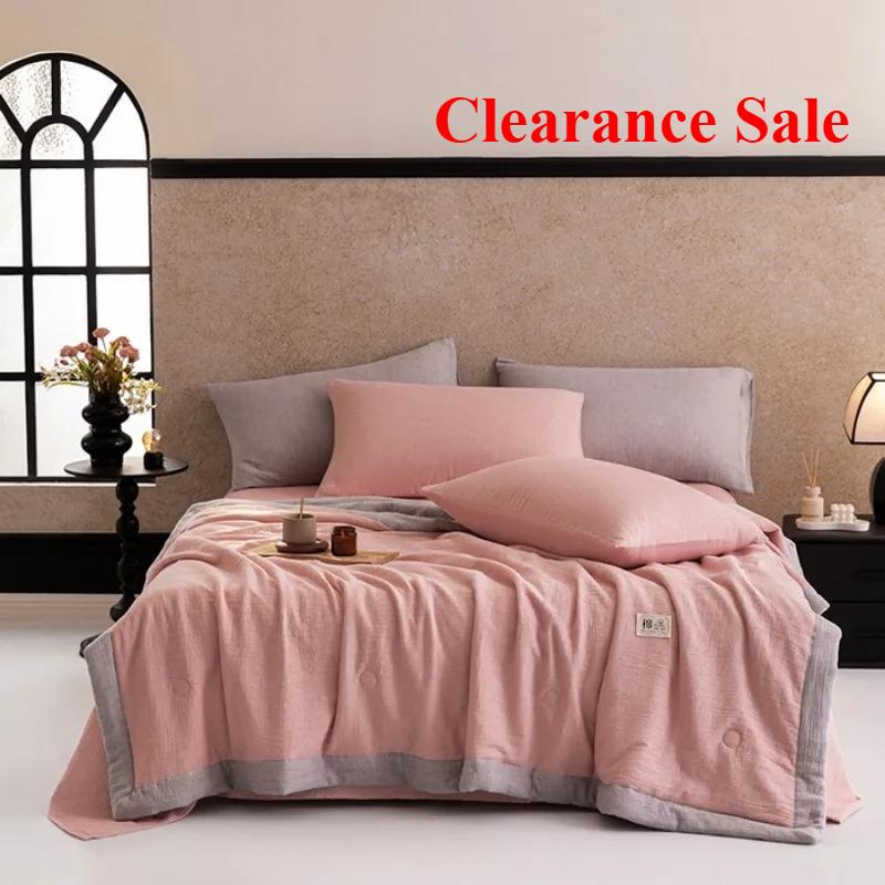 Solid Color Cotton Bubble Double-layer Yarn Summer Quilt Soybean Summer Quilt Four-piece Summer Cool Air Conditioner Quilt