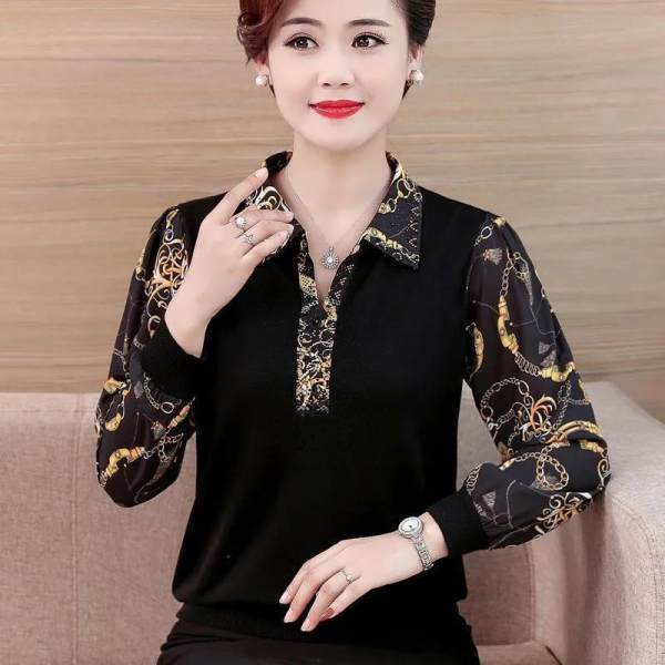 

Модные корейские топы с отложным воротником и длинным рукавом, женская повседневная одежда для работы, пуловеры, женская одежда, осень, весна 4XL