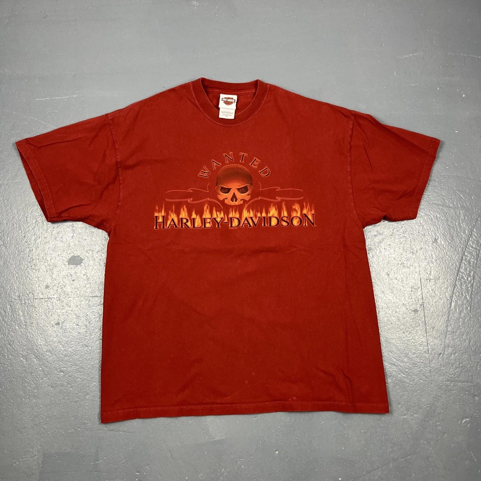 Vintage Y2K Harley Davidson Tshirt Red Dbl Sided XL Skull Flame Biker Motorcycle 4XL