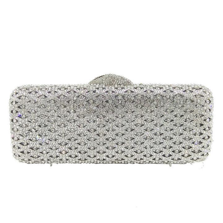 

Boutique De FGG Elegant Women Diamond Box Clutch Evening Minaudiere Bags Formal Dinner Handbags and Purses Bridal Crystal Bag Small Clutch
