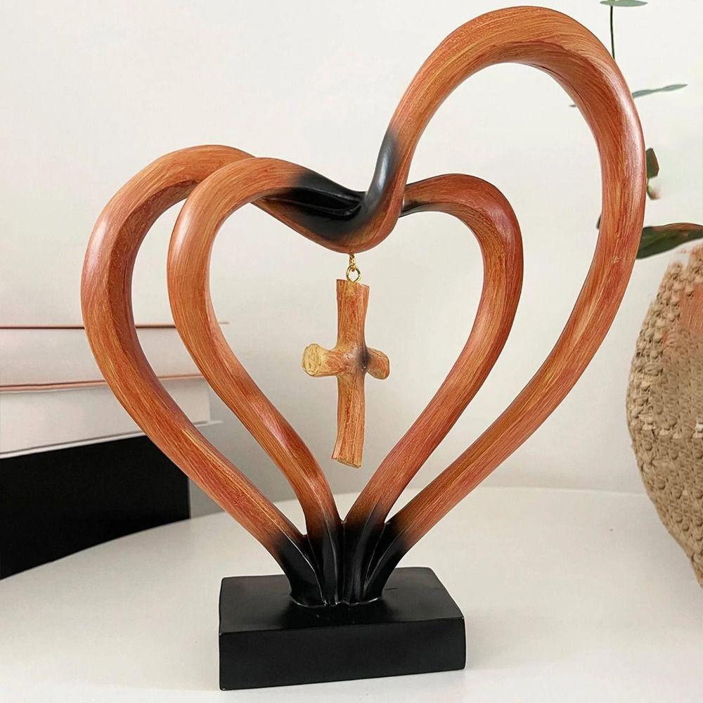 Minimalist Entwined Hearts Cross Modern Christian Standing Decor Hearts Cross Sculpture  Church